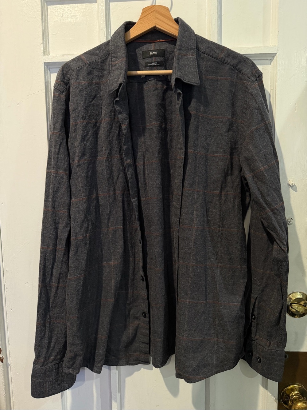 BOSS Men's Dark Charcoal Windowpane Button-Down Shirt